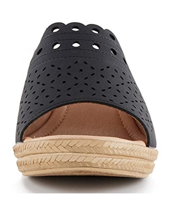Alexis Leroy Women's Open Toe Comfort Slip On Wedge Slide Sandals