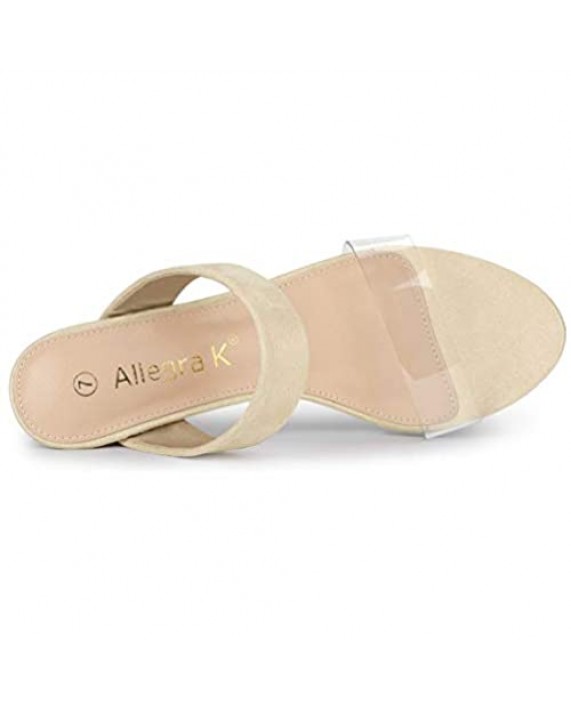 Allegra K Women's Dual Clear Strap Block Heels Slides Sandals