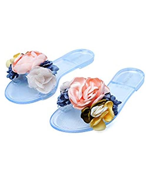 Cape Robbin FuLLBLoom Jelly Sandals Slides for Women Womens Mules Slip On Shoes with Faux Flowers