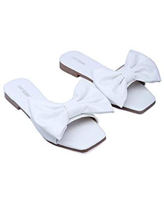 Cape Robbin Juju Sandals Slides for Women Womens Mules Slip On Shoes with Bow - Sandals Slides for Women Womens Mules Slip On Shoes with Bow