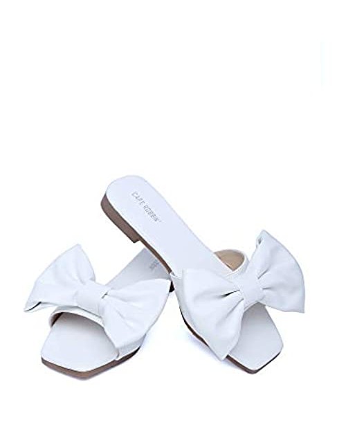 Cape Robbin Juju Sandals Slides for Women Womens Mules Slip On Shoes with Bow - Sandals Slides for Women Womens Mules Slip On Shoes with Bow