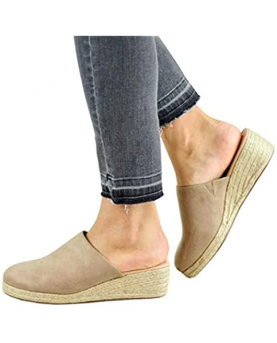 Ermonn Womens Espadrilles Wedges Mule Shoes Platform Closed Toe Slip on Backless Slides Sandals