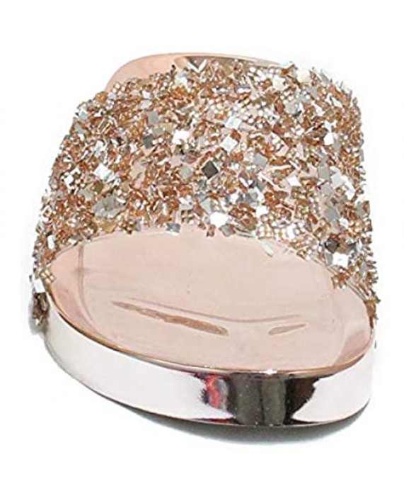 KARA Womens Glitter Bling Sparkly Fancy Slide Flat Sandals