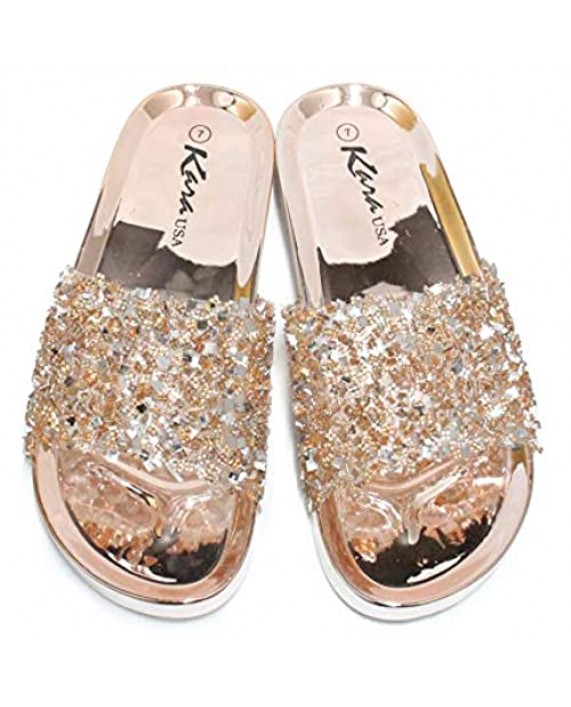 KARA Womens Glitter Bling Sparkly Fancy Slide Flat Sandals