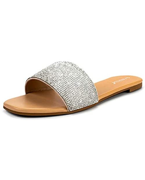 LAMHER Women’s Bling Bling Rhinestone Glitter Slide Sandal