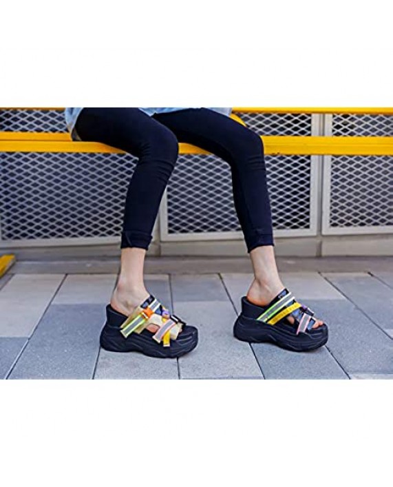 LUCKY STEP Women Open Toe Slides Wedge Sandals Thick Bottom Summer Platform Slip-on Slipper