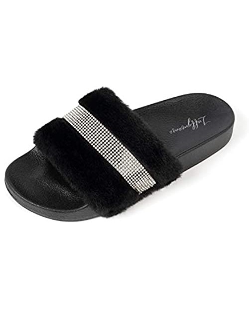 LUFFYMOMO Womens Slides Sandals Rhinestone Flat Indoor Outdoor Soft Slippers
