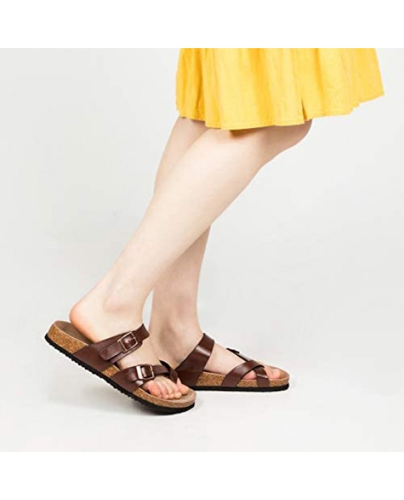 mysoft Women's Slide Sandal Cork Footbed with Straps Slip On Sandal