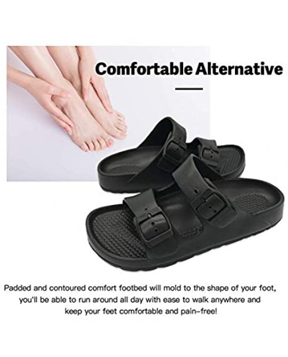 NITTI Women's Slip on Flat Slide Sandals with Arch Support Lightweight Waterproof Double Adjustable Buckle Outdoor/Indoor EVA Material