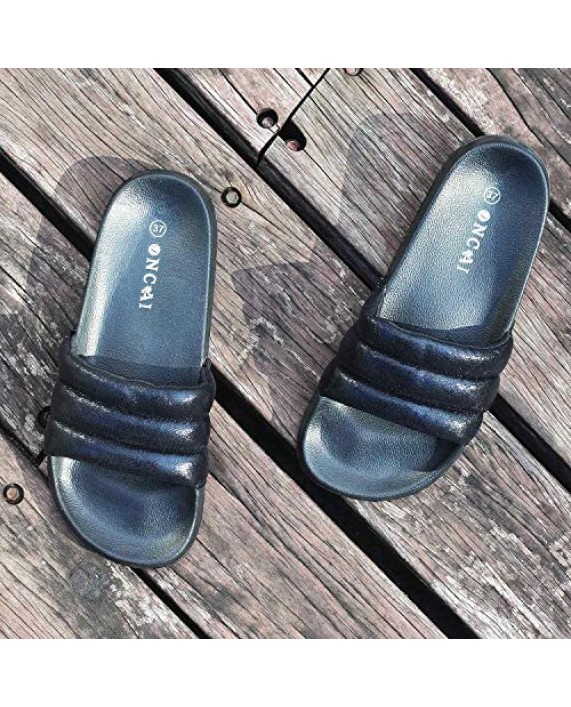 ONCAI Women's-Slide-Sandals-Shower-Slippers-Flat-Slidders Fashionable Glitter Slip-on Girls' Shower Sandals Casual Outdoor and Indoor Athletic Sandals
