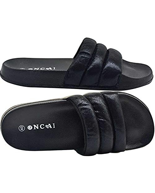 ONCAI Women's-Slide-Sandals-Shower-Slippers-Flat-Slidders Fashionable Glitter Slip-on Girls' Shower Sandals Casual Outdoor and Indoor Athletic Sandals