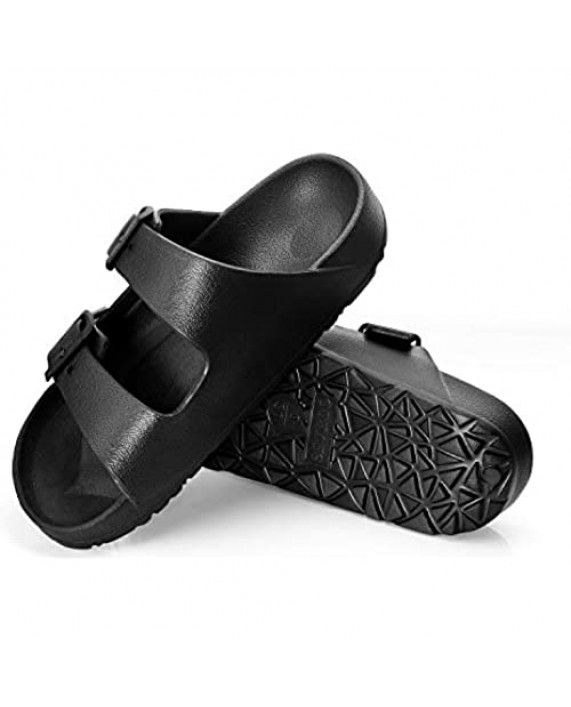 SEVEGO Women’s Comfort Footbed Sandals Lightweight and Waterproof EVA Adjustable Double Buckle Slip-on Flat Slides with Arch Support