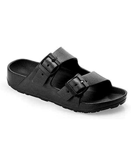 SEVEGO Women’s Comfort Footbed Sandals Lightweight and Waterproof EVA Adjustable Double Buckle Slip-on Flat Slides with Arch Support