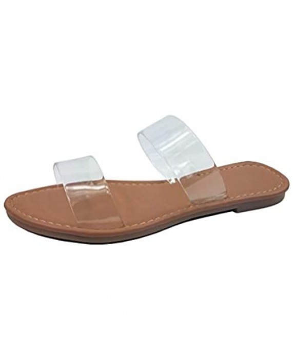 The Collection ANNIE Womens Double 2 Strap Sandal Low Flat Heel Slip On Slide