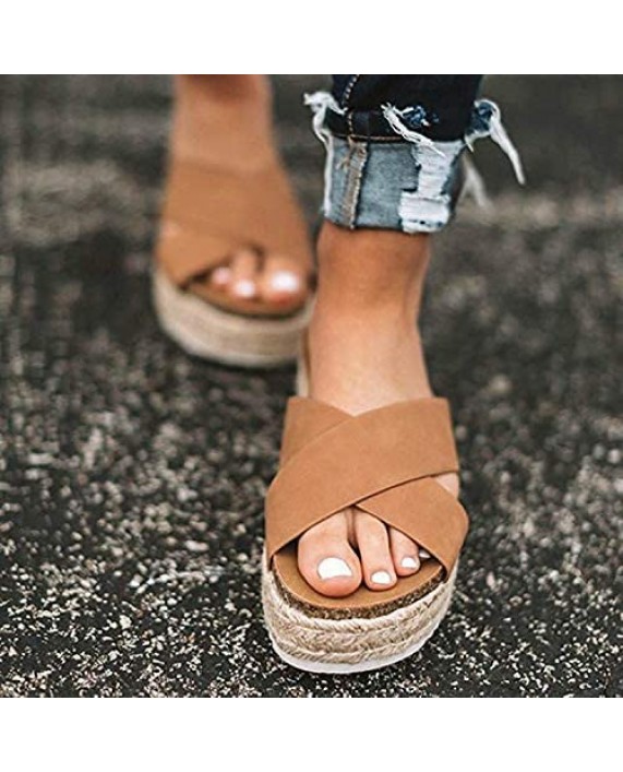VANDIMI Womens Platform Sandals Espadrille Wedge Ankle Strap Studded Open Toe Sandals