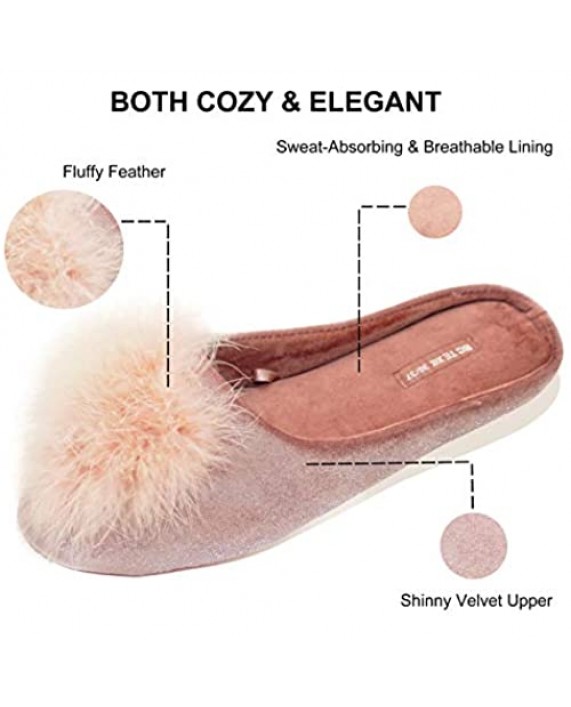 BCTEX COLL Women's Cozy Velvet Memory Foam House Slipper Ladies Fuzzy Bedroom Slipper Non-slip Sole