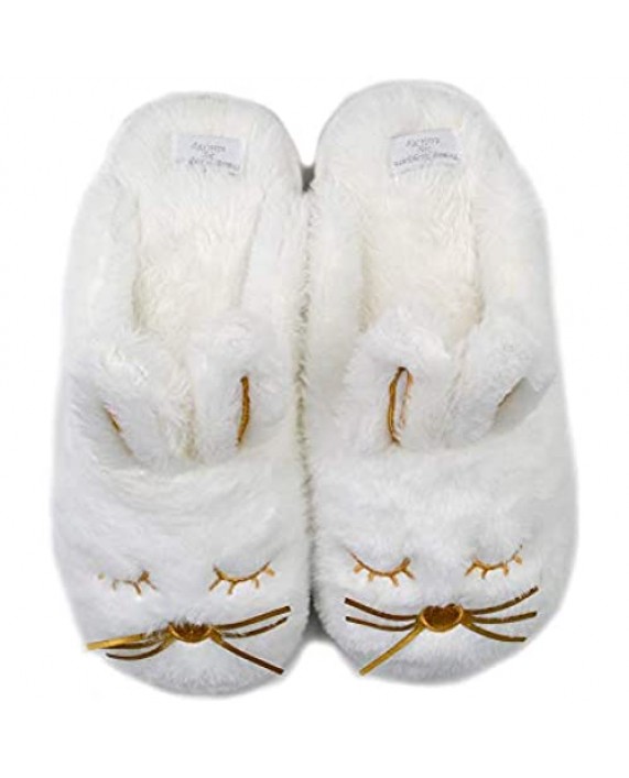 Cute Bunny Fuzzy Slippers |Warm Animal Memory Foam Rabbit Plush |Women Indoor Outdoor Bedroom Slippers