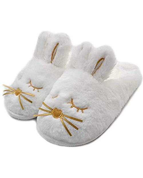 Cute Bunny Fuzzy Slippers |Warm Animal Memory Foam Rabbit Plush |Women Indoor Outdoor Bedroom Slippers