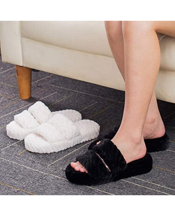 DL House Slippers for Women Open Toe Fluffy Womens Slippers Memory Foam Indoor Comfy Slip On Women's Bedroom Slippers Non-Slip Pink Gray Black White