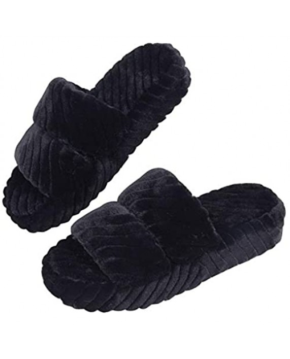 DL House Slippers for Women Open Toe Fluffy Womens Slippers Memory Foam Indoor Comfy Slip On Women's Bedroom Slippers Non-Slip Pink Gray Black White