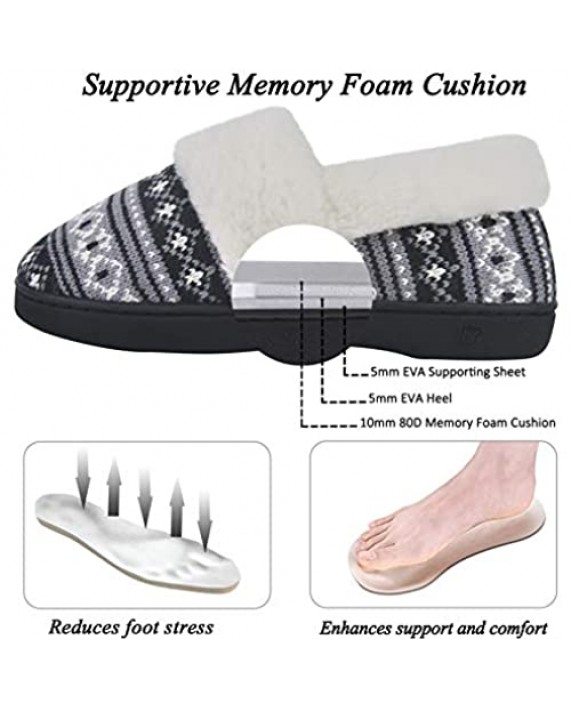 DL Women's Comfy House Slippers with Faux Fur Lining Memory Foam Slip on House Shoes Nordic with Indoor Outdoor Anti-Skid Rubber Sole