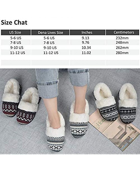DL Women's Comfy House Slippers with Faux Fur Lining Memory Foam Slip on House Shoes Nordic with Indoor Outdoor Anti-Skid Rubber Sole