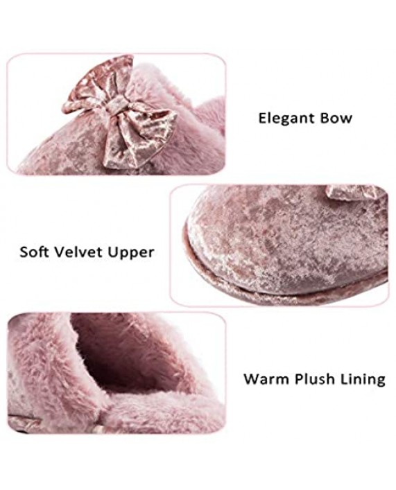 DL Womens-House-Slippers-Memory-Foam Fluffy Velvet Slip on Scuff Slippers for Women Indoor Warm Furry Ladies Bedroom Slippers with Non Slip Outsole Pink Gray