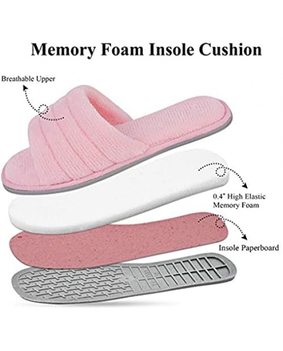 DL Women's Memory Foam Open Toe Slide Slippers with Cozy Terry Lining Slip-on House Shoes Spa Mules Sandals with Indoor Outdoor Anti-Skid Rubber Sole