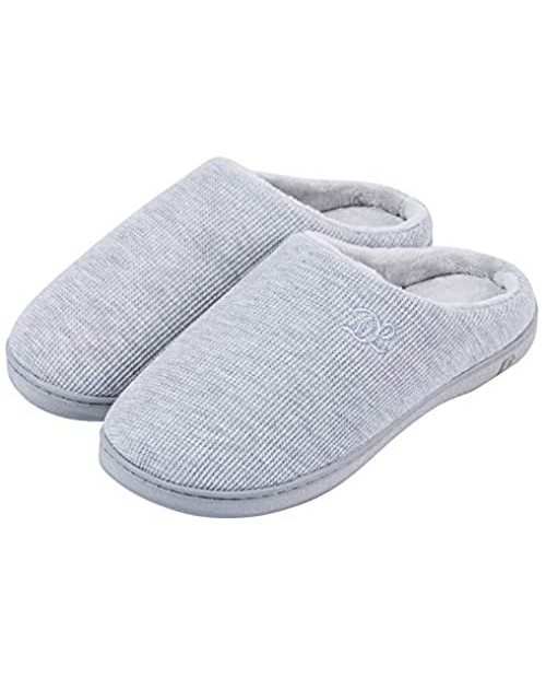 DL Womens Memory Foam Slippers Slip on House Slippers for Women Indoor Outdoor Women's Bedroom Slippers Non-Slip Hard Sole Warm Soft Flannel Lining Woman Slippers Size Purple Blue Pink Grey Navy