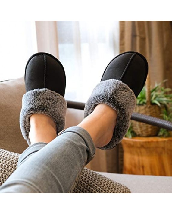 DL Women's Slippers Comfy Faux Fur Memory Foam Slip On House Slippers with Anti-Slip Rubber Sole Indoor Outdoor Warm Plush House Shoes