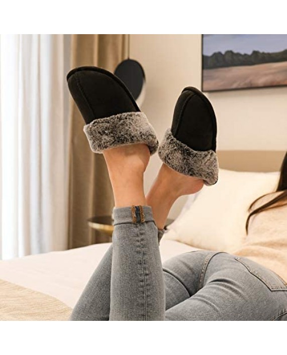 DL Women's Slippers Comfy Faux Fur Memory Foam Slip On House Slippers with Anti-Slip Rubber Sole Indoor Outdoor Warm Plush House Shoes