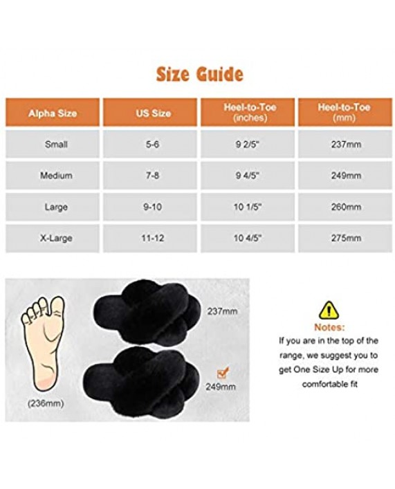 DOIOWN Women's Fuzzy Slippers Cross Band Fluffy Slippers Faux Fur Slippers Plush House Open Toe Cozy Slippers for Women
