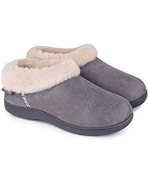 EverFoams Women's Micro Suede Slippers with Fuzzy Shearling Lining and Memory Foam