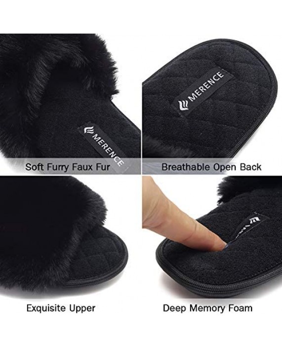 FANTURE Women's Furry Faux Fur Slippers Cozy Memory Foam House Slippers Soft Comfy Flat Slide Sandals Indoor Outdoor Slip on