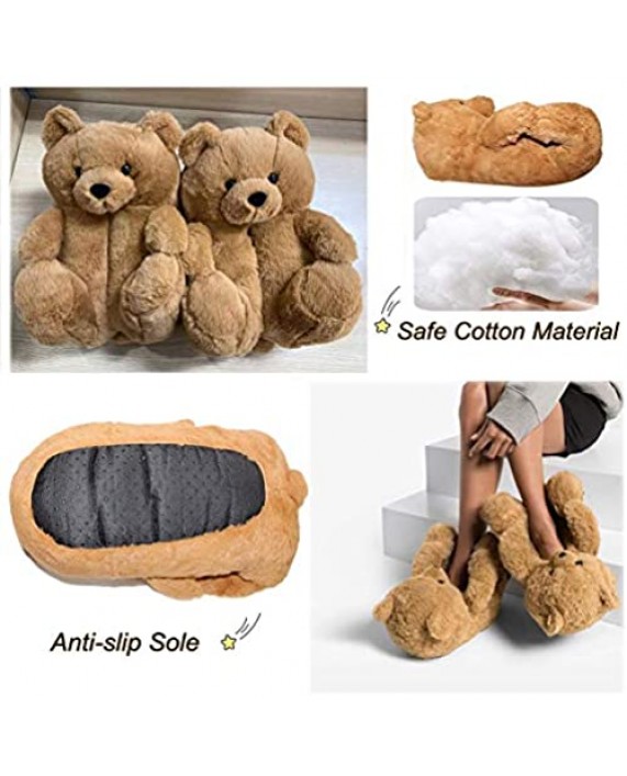 Fuupnn Teddy Bear Slippers For Women Faux Fur Plush Cute Funny Indoor House Slides Womens Girls Fuzzy Winter Warm Anti-Slip Soft Fluffy Home Bedroom Cartoon furry Shoes Size 5.5-9.5