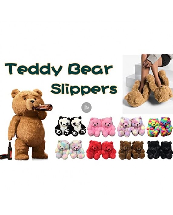 Fuupnn Teddy Bear Slippers For Women Faux Fur Plush Cute Funny Indoor House Slides Womens Girls Fuzzy Winter Warm Anti-Slip Soft Fluffy Home Bedroom Cartoon furry Shoes Size 5.5-9.5