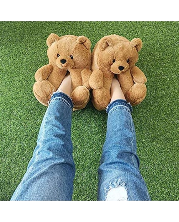 Guluman Plush Teddy Bear Cartoon Slippers for Women/Girl Home Indoor Soft Anti-Slip Faux Fur Cute Warm Slippers Winter Shoes Brown