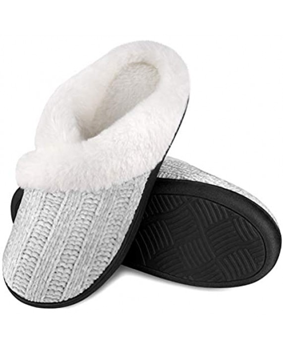 Homitem Women's Cozy Memory Foam Chenille Slippers with Memory Foam Ladies'Fuzzy Fleece Lining Slip on House Slipper Shoes with Anti-Skid Rubber Sole Indoor Outdoor Shoes