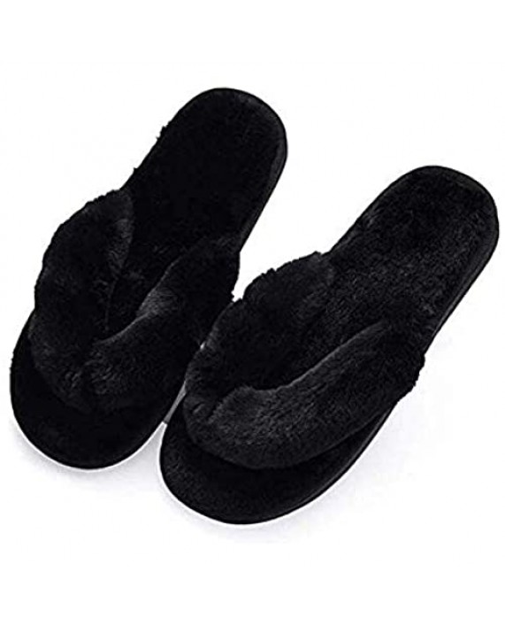 HUMIWA Womens Faux Fur Slippers Warm Fussy Flip Flop House Slippers Open Toe Home Slippers for Girls Men