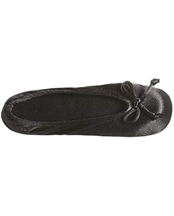 isotoner Women's Satin Ballerina Slipper with Bow Suede Sole