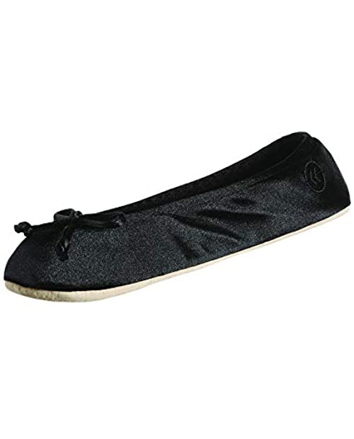 isotoner Women's Satin Ballerina Slipper with Bow Suede Sole