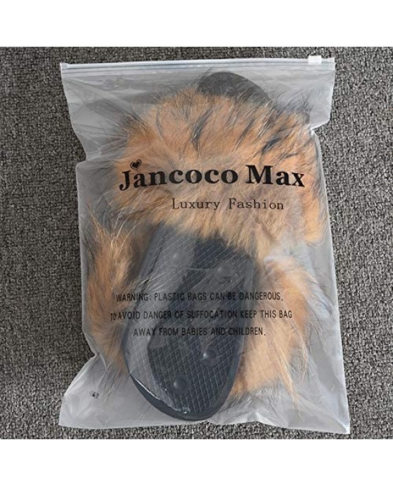 Jancoco Max Womens Luxury Real Raccoon Fur Slides Slippers Furry Sliders Fashion Flat Soles Soft Summer Flip Flop Sandals