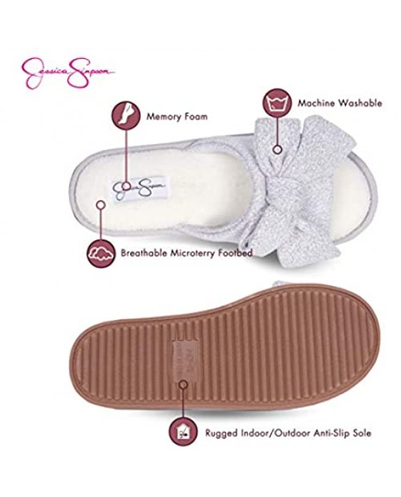 Jessica Simpson Womens Plush Open Toe Slide On House Slipper with Bow