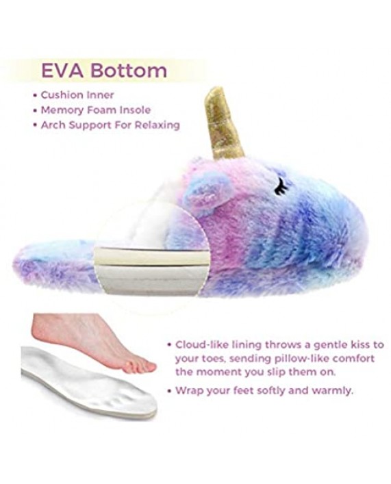 LA PLAGE Animal Slippers for Women Unicorn Memory Foam Indoor/Outdoor Slippers Bedroom House Shoes Slip-on