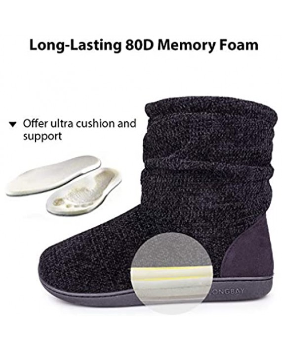 LongBay Women's Chenille Knit Bootie Slippers Cute Plush Fleece Memory Foam House Shoes