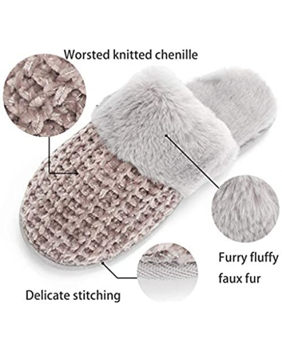 LUBOT 2021 Women's Cozy Memory Foam Slippers Fuzzy Plush Faux Fur Lined Knitted Anti-Skid House Shoes Indoor & Outdoor