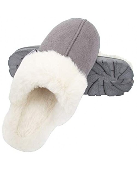 LUBOT 2021 Women's Micro Suede Cozy Memory Foam Slippers Fuzzy Plush Faux Fur Lining House Shoes Indoor & Outdoor Gray