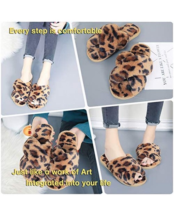 LZLER Women Fuzzy Fluffy Furry Slippers Fur Flip Flop Open Toe Slippers Cross Band Shoes Slides for Ladies House Home Indoor Outdoor