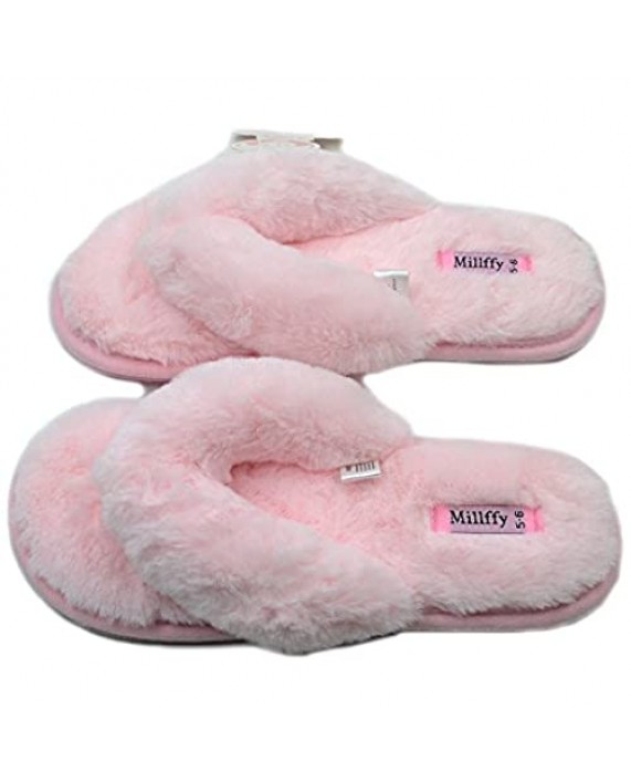 Millffy Women's Indoor Shoes Fashion Flax Home Lucy Refers to flip Flops Comfy Cozy Fur Slippers