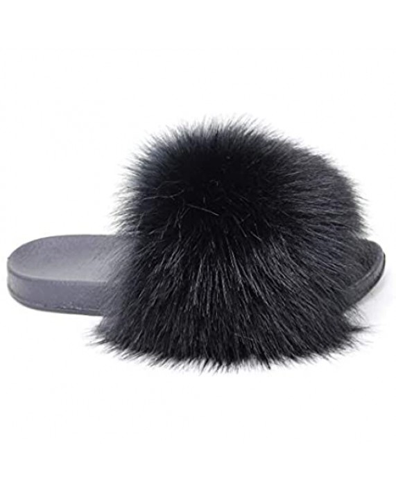 NewYouDirect Fur Slides for Women Fuzzy Sandals Slippers Flip Flop Furry Slides Soft Flat for Indoor Outdoor